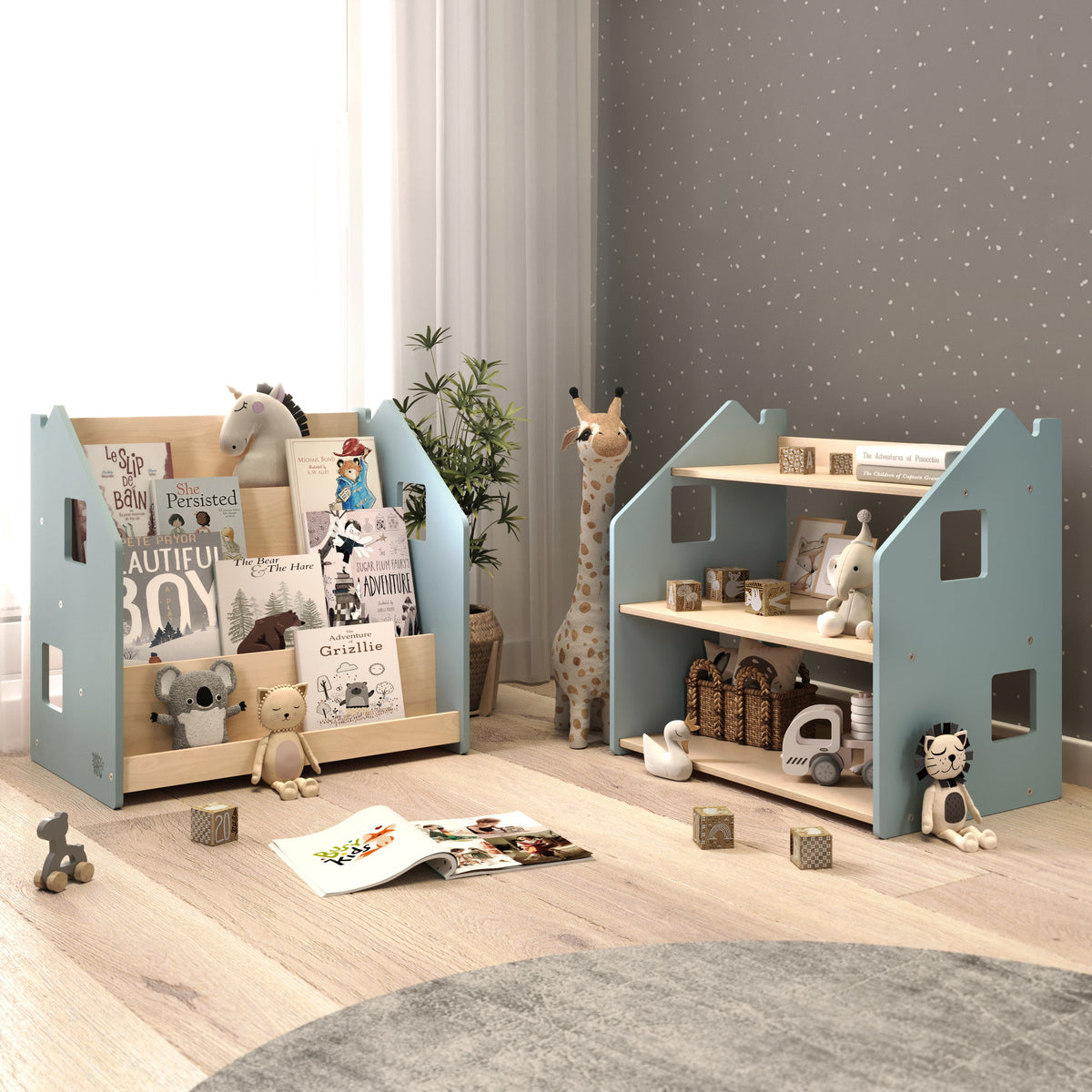 Bücherregal &amp; Spielzeugregal - Blau - Montessori®