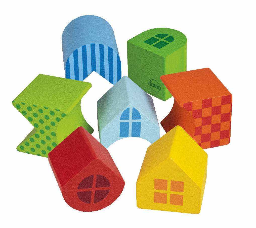 BUNTER STAPELTURM colorful wooden stacking toy with 7 pieces.