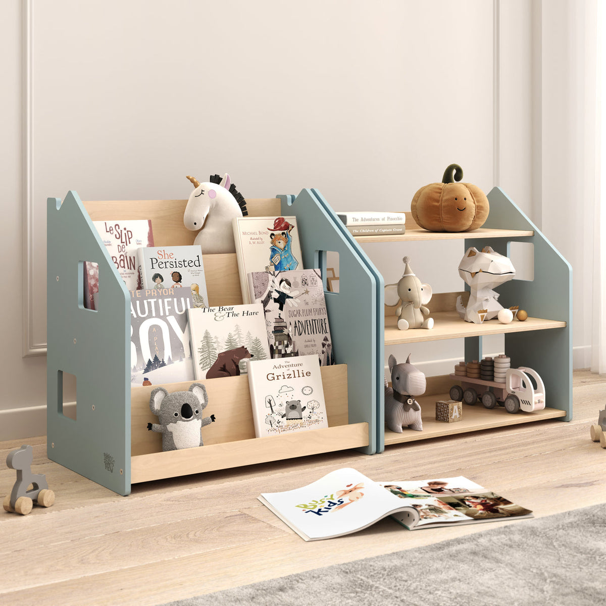 Bücherregal &amp; Spielzeugregal - Blau - Montessori®