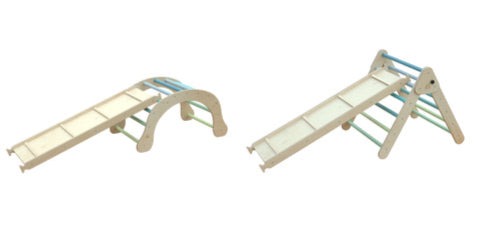 Montessori Kletterset mit Kletterbogen, Dreieck und XXL Rutschen in Minze für Kleinkinder.
