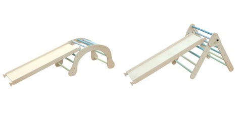 Montessori® Kletterset mit Bogen, Dreieck und 2 XXL Rutschen in Minze für Kleinkinder.