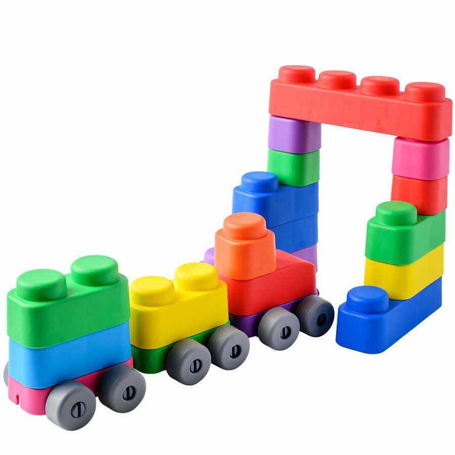 25 soft blocks and 16 wheels