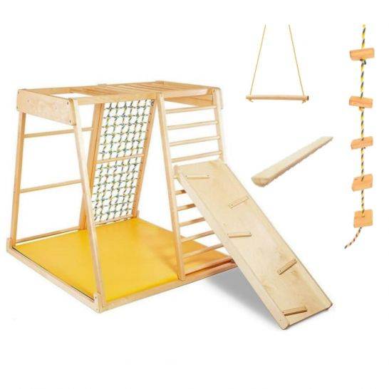 Black Edition wooden climbing frame with safety mat and accessories, suitable for children from 36 months.