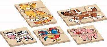 PUZZLE - KREATIVE TEILE - TIERE, beidseitig bedruckte Holzsteine mit Tiermotiven.
