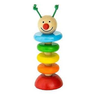 Multicolored wooden caterpillar toy, flexible and bendable, suitable for babies over 6 months.