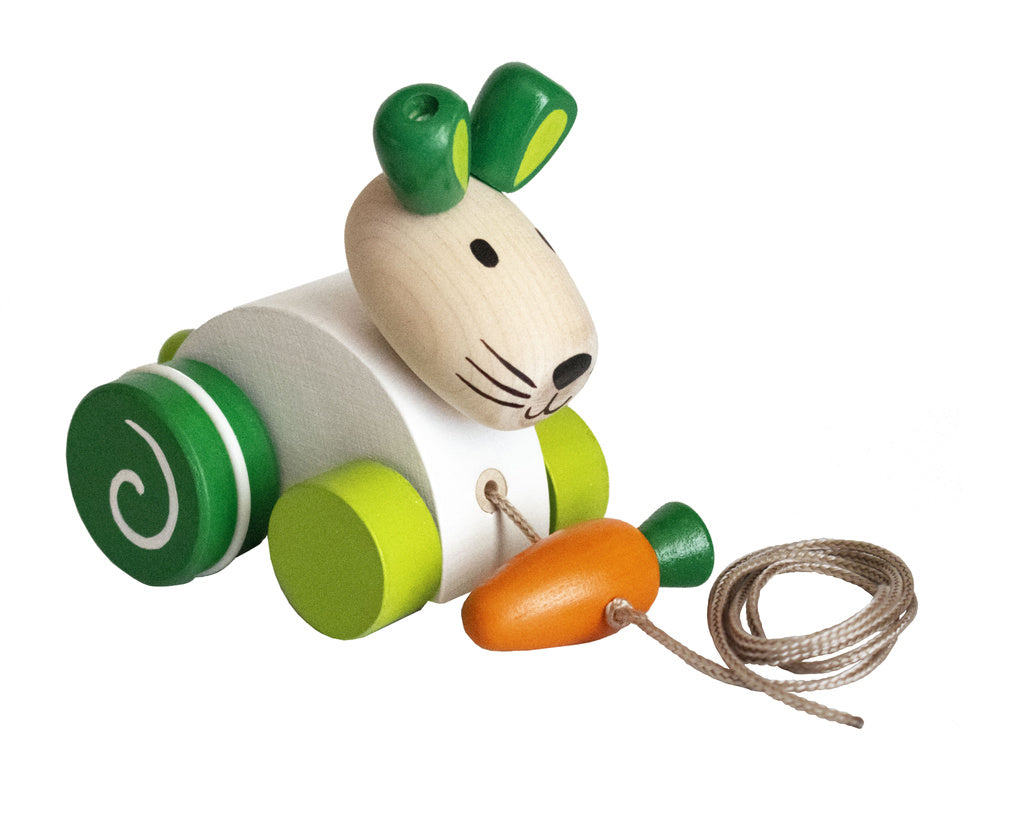 Coniglio con carota - giocattolo da tirare