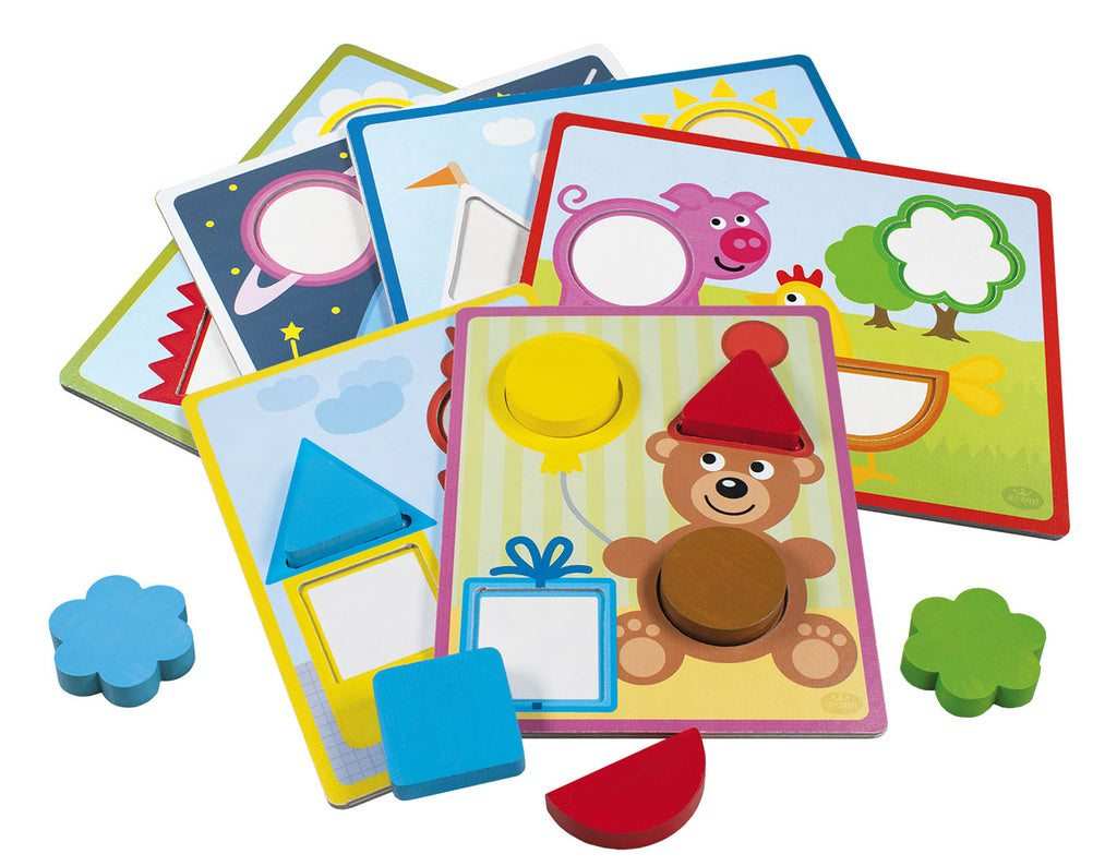 Colorful wooden educational puzzle with animal and nature themes for children.