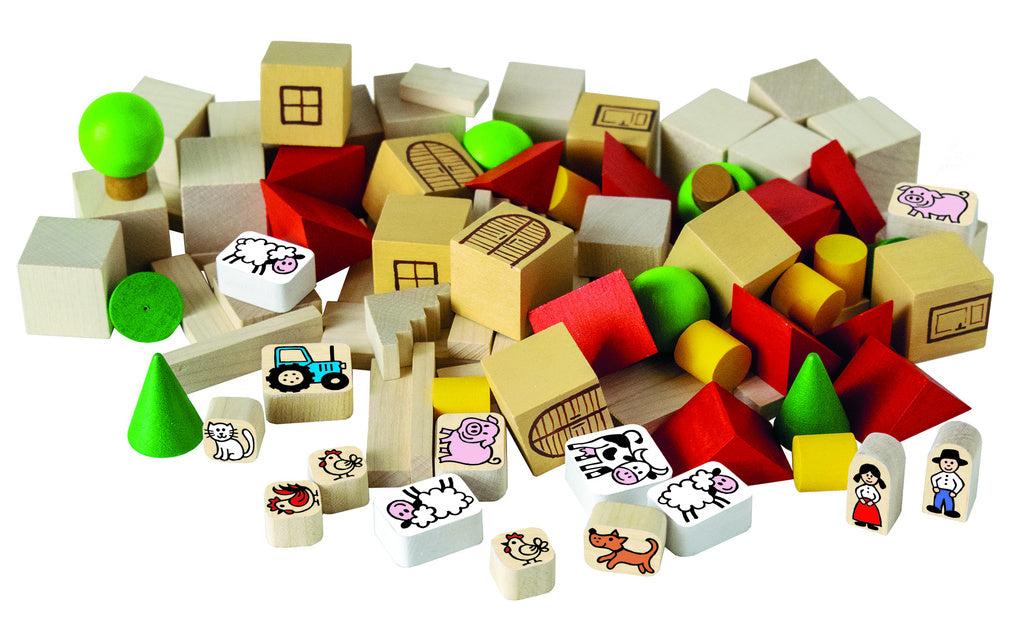 BAUERNHOF aus Holz - 100 bunte Holzteile - Tiere - Montessori.store