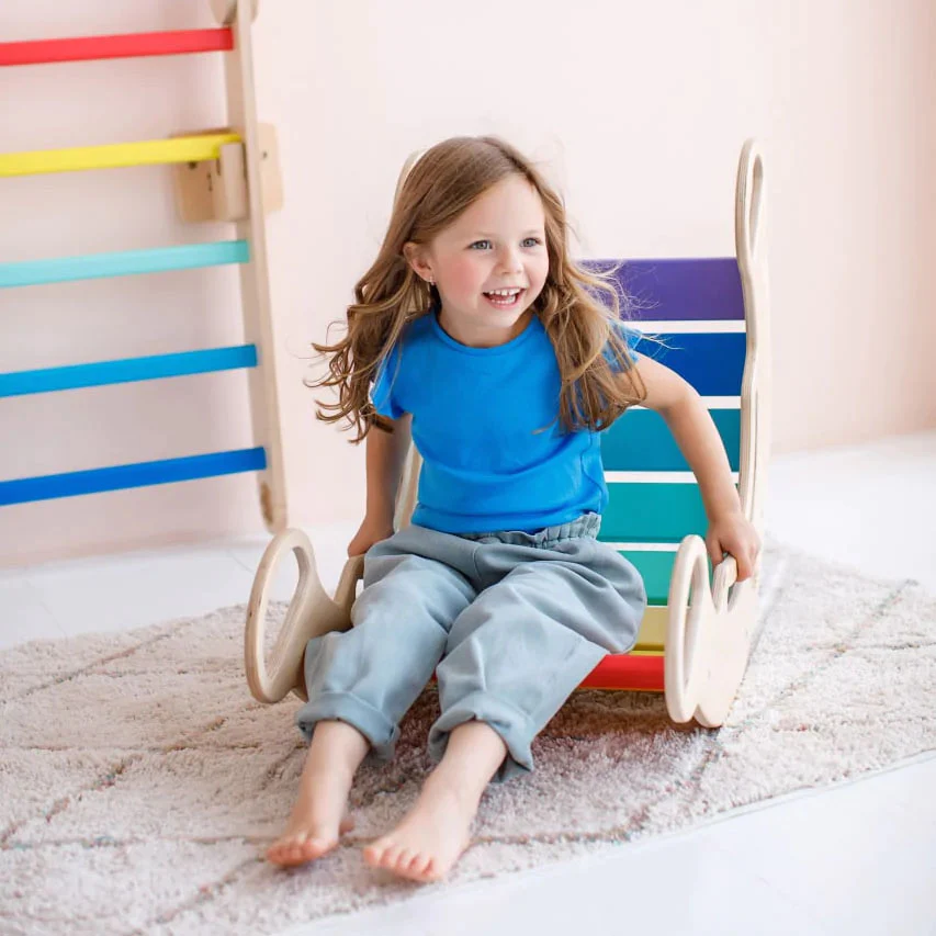 Montessori® Leiter + doppelseitiges XXL Brett + Schaukelset aus Holz - Farbe hell - Montessori.store