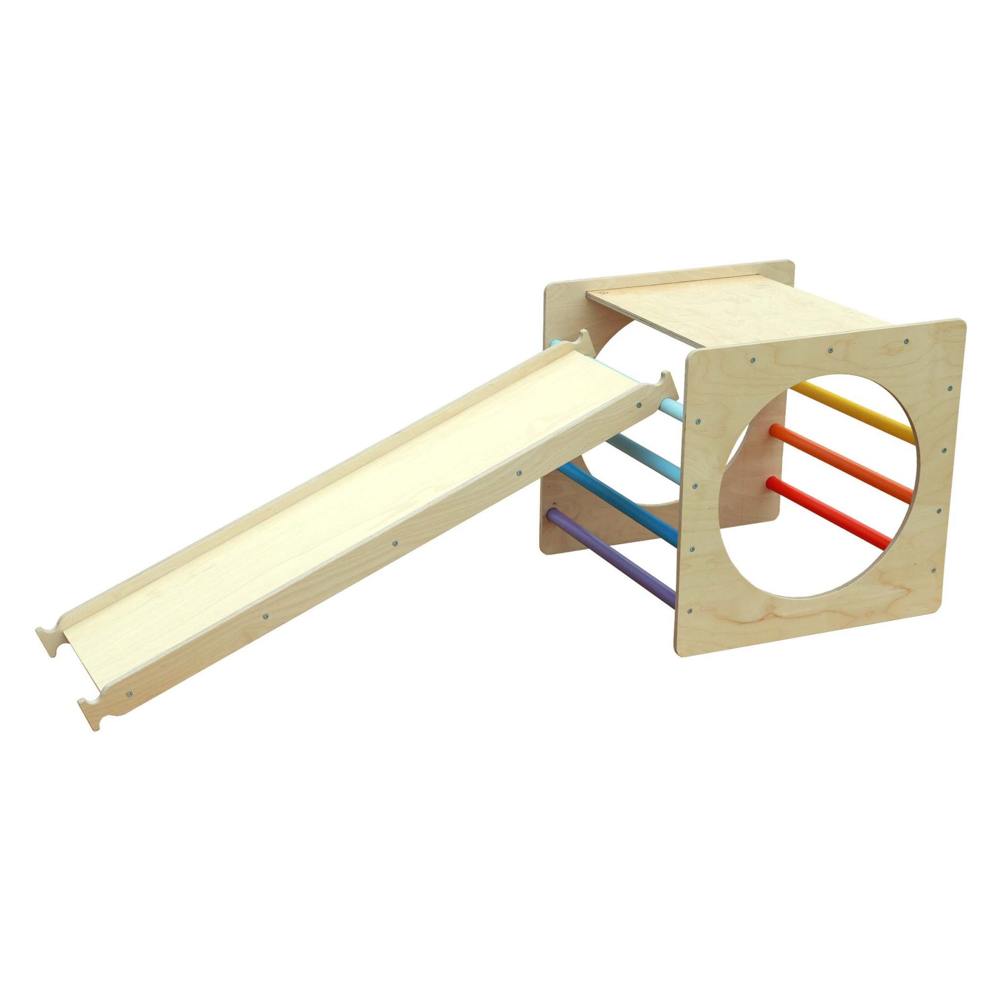 Montessori Kletterwürfel und XXL Rutsche aus Holz für Kinder, Indoor-Spielzeug.