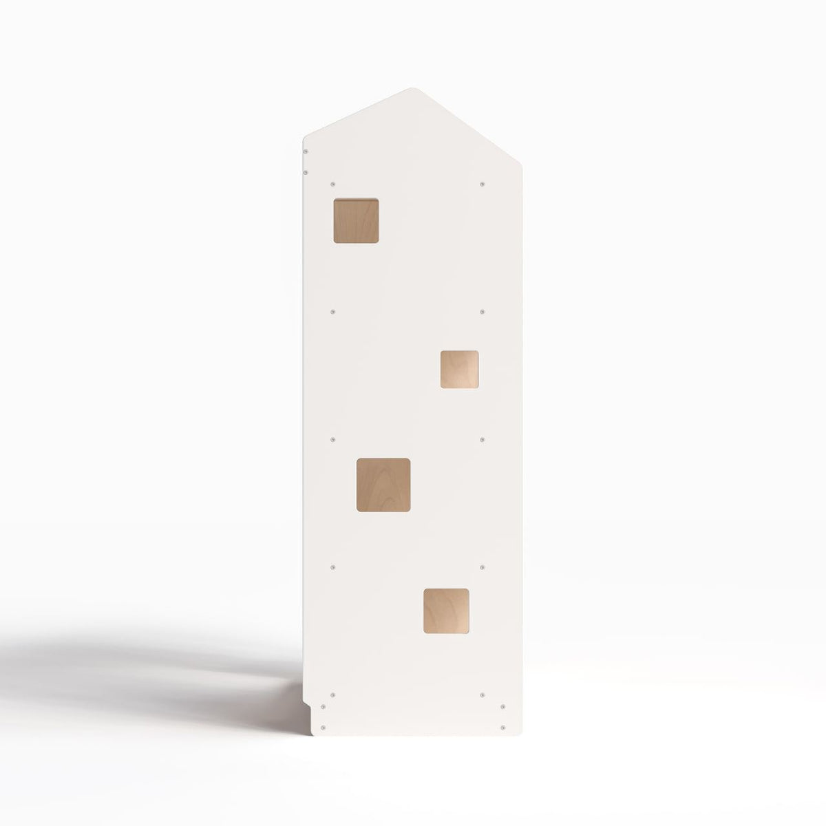 White house-shaped open children&#39;s wardrobe by Monessori® enhancing organization and autonomy.