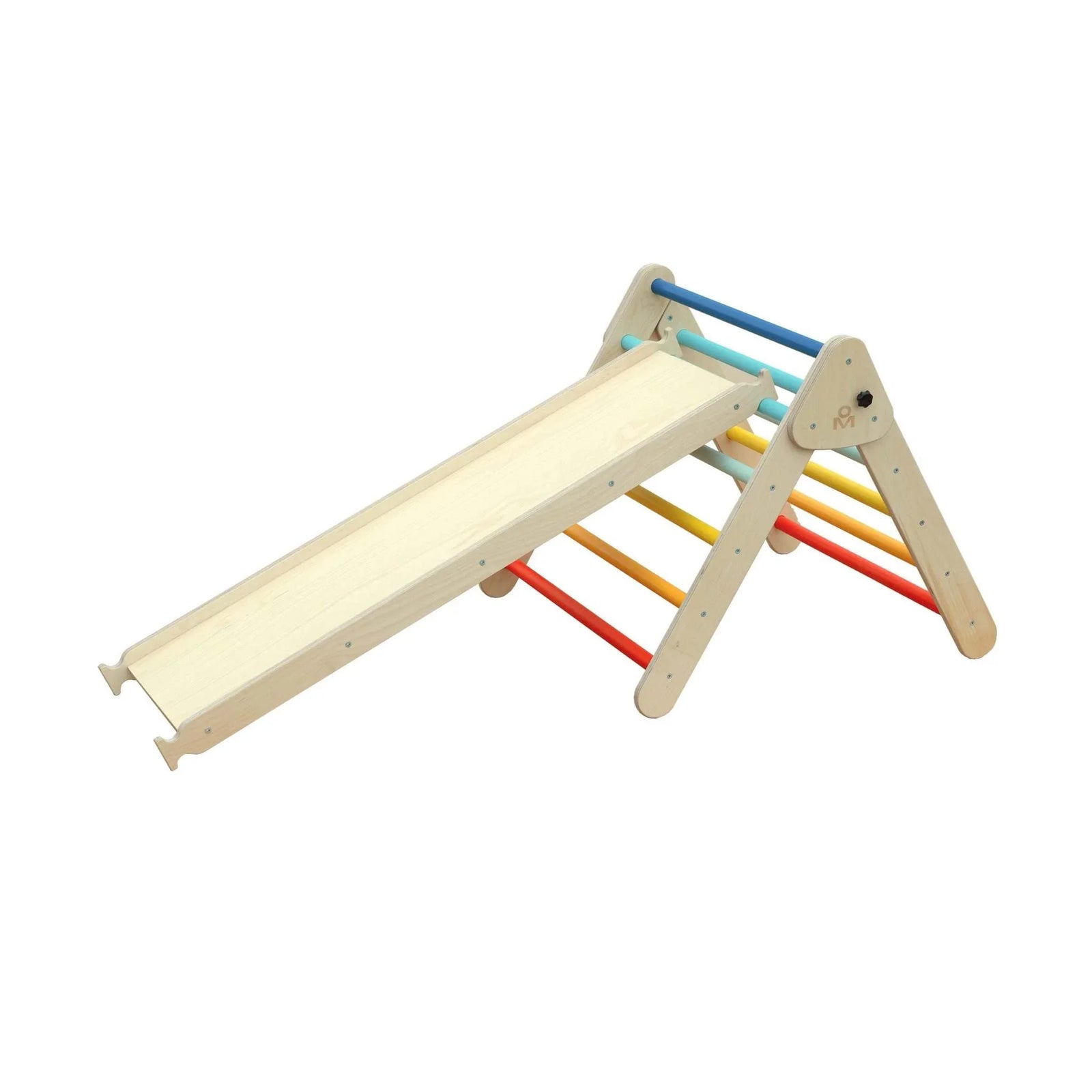 Montessori set with XXL slide and climbing ladder in light mint tones, made of natural wood.