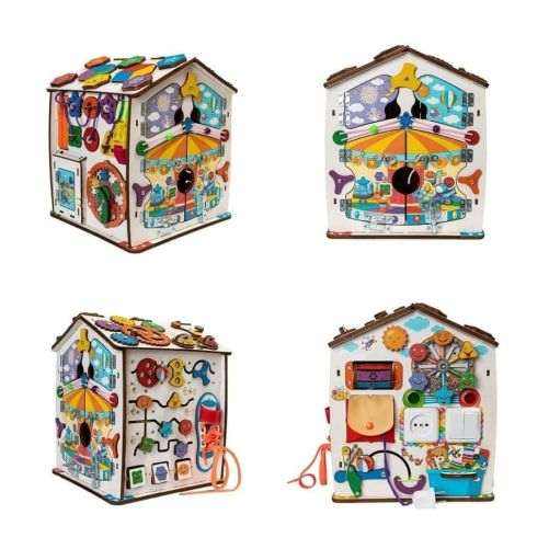Motorikhaus - Emoticons activity board with colorful interactive elements for children&#39;s motor skill development.