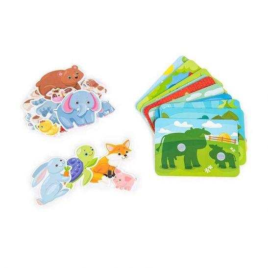 Montessori learning game with animal cards and Velcro for children aged 12 months and up.