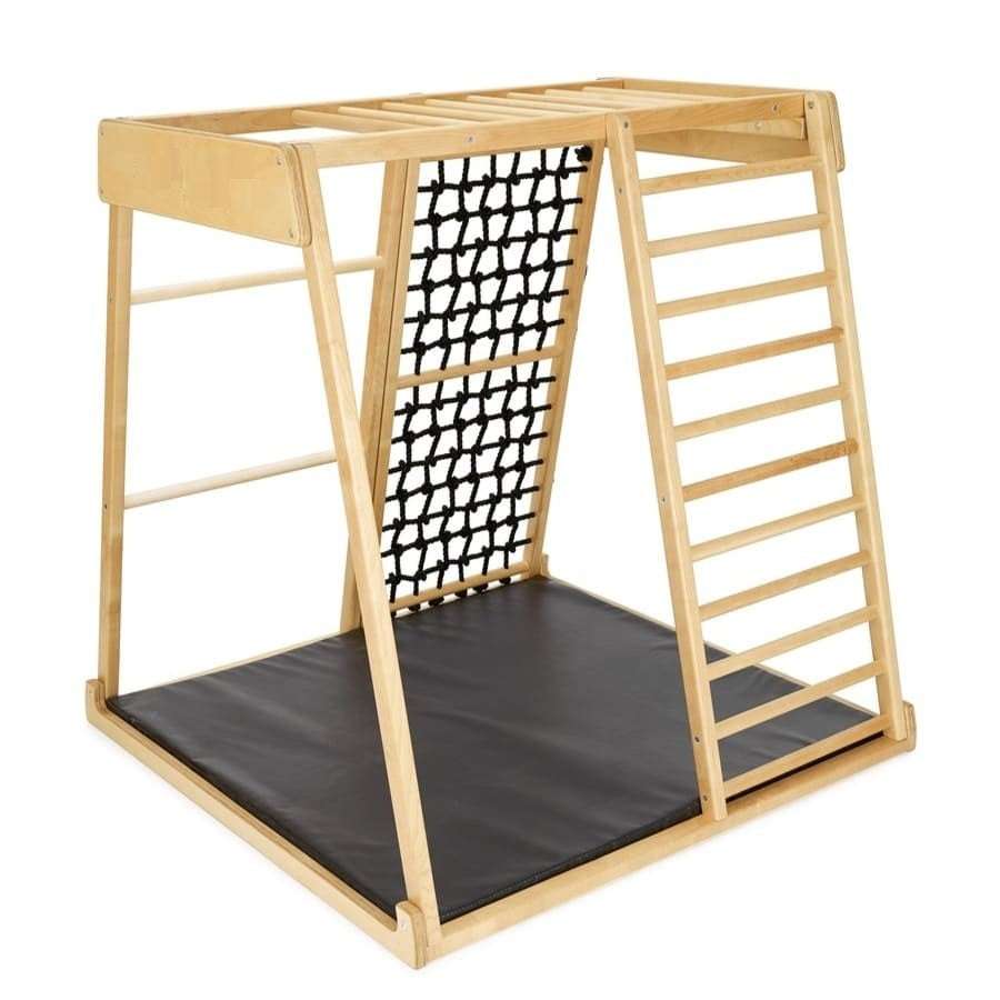 Montessori Black Edition climbing frame with safety mat and slide for toddlers.