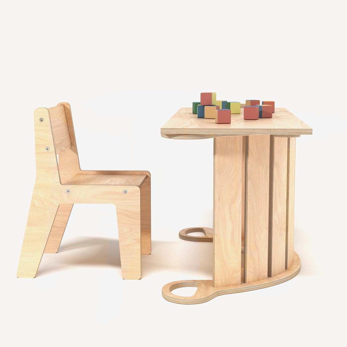 Set - rocker / double-sided board / chair - natural 