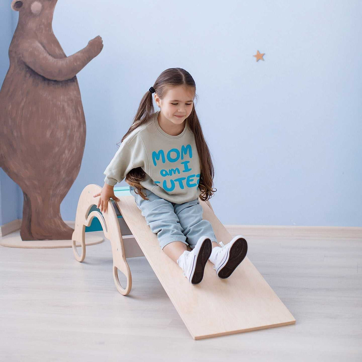 Set - Wippe / doppelseitiges Brett / Stuhl - Minze - Montessori.store