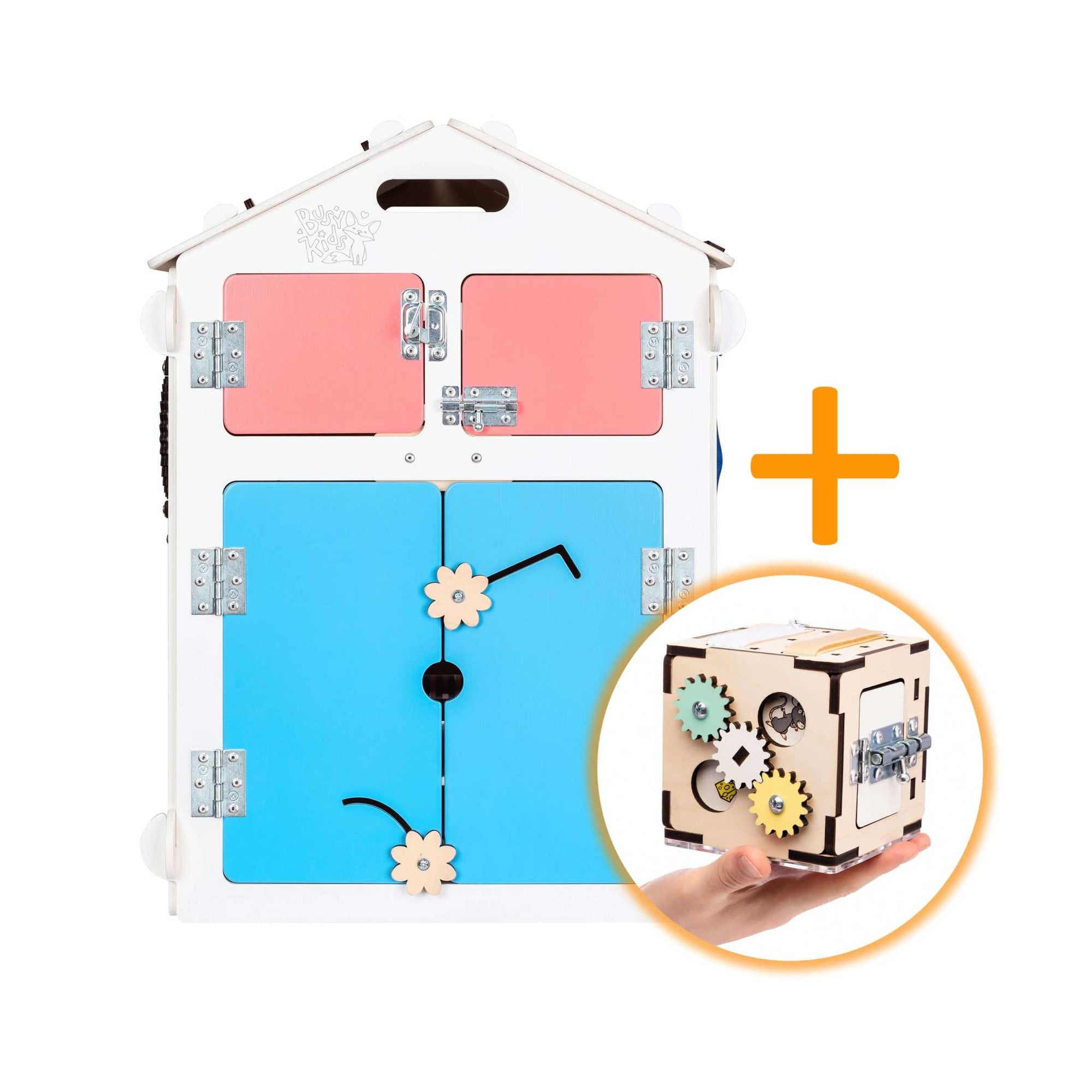 BusyBoard Häuschen Weiss and Activity Cube Set for Kids