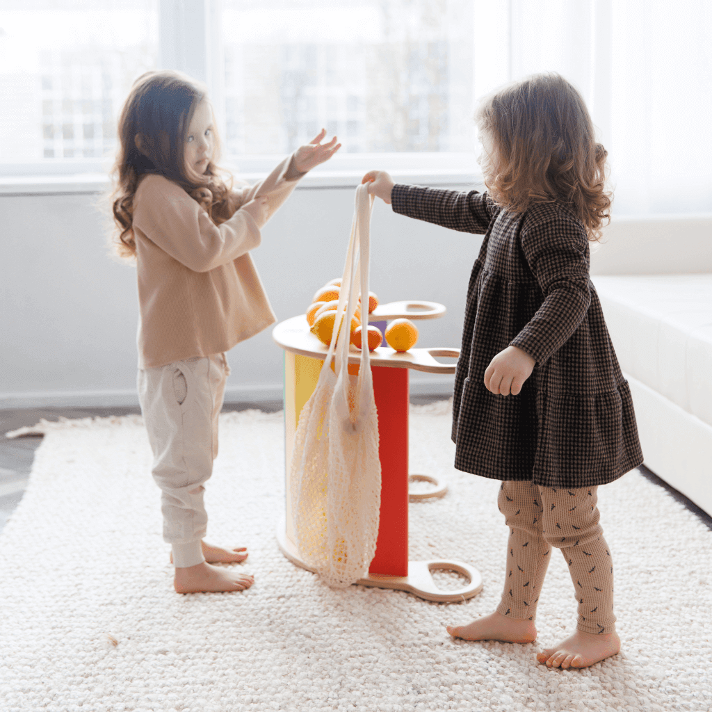 Wooden rocking balance board for kids in bright colors, versatile for play and exercise.