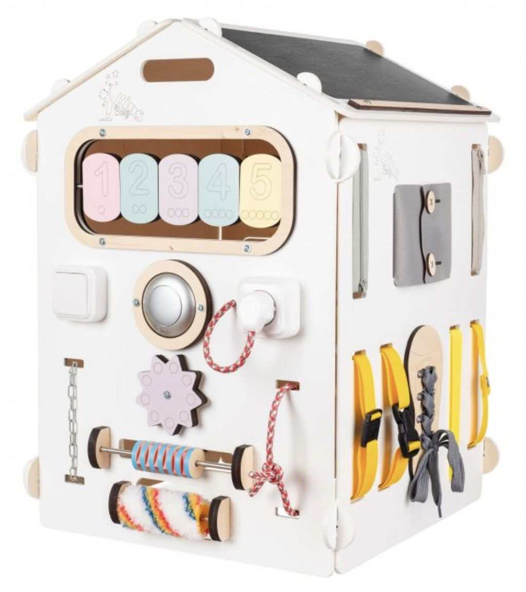 Busy House Pastel Blanc - Tableau d&#39;activités Montessori® par Busy Kids