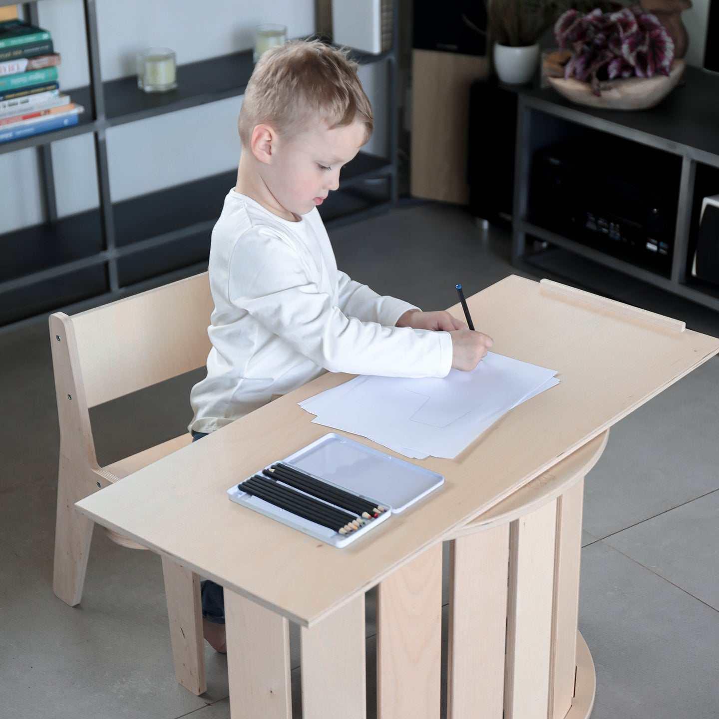 Set - Wippe / doppelseitiges Brett / Stuhl - Natur - Montessori.store