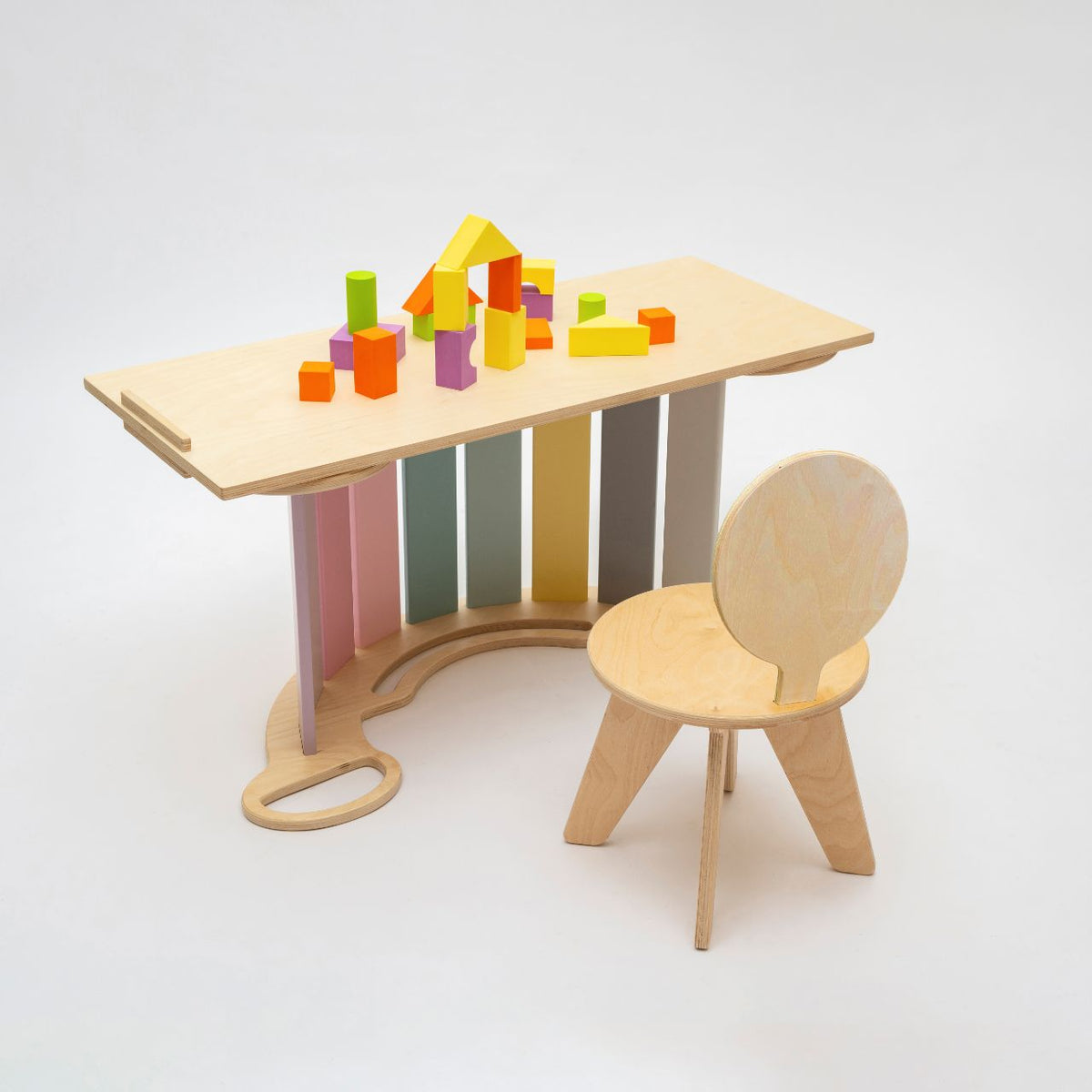 Set - Wippe / doppelseitiges Brett / Mini Stuhl - Pastellfarben