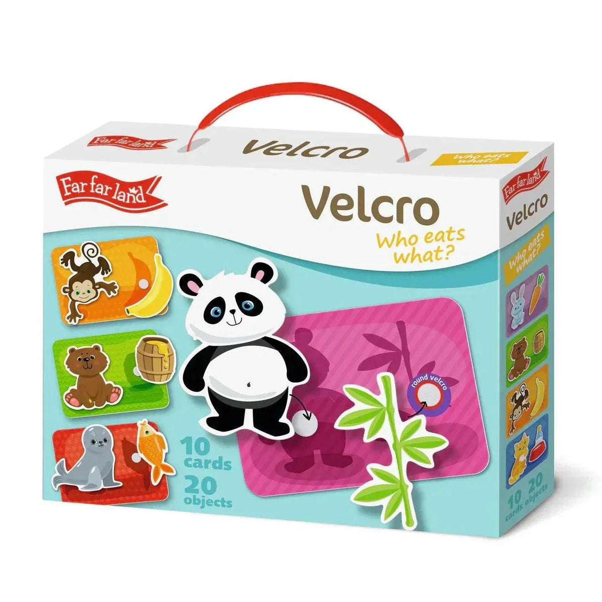 Montessori learning game for children with animal food matching cards.