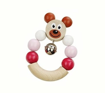 Conjunto de sinos para ursinhos - cor-de-rosa e azul - com brinquedo de agarrar em madeira