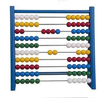 Wooden abacus with colorful beads on 10 rows, ideal for preschool and elementary education.