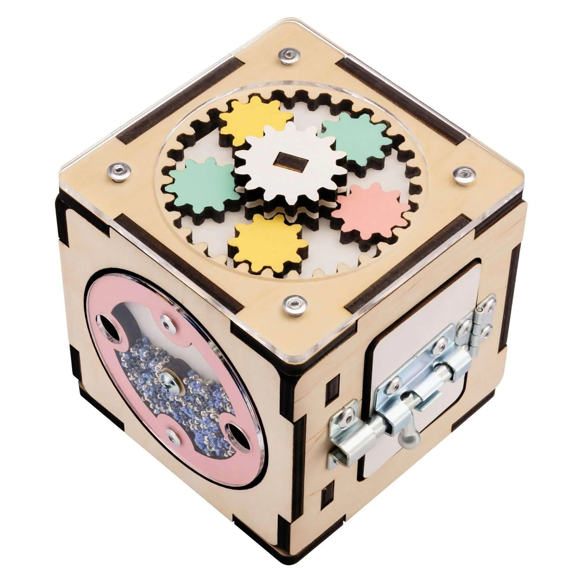 BusyBoard Häuschen Weiss und kreativer Würfel for children&#39;s activities and learning.