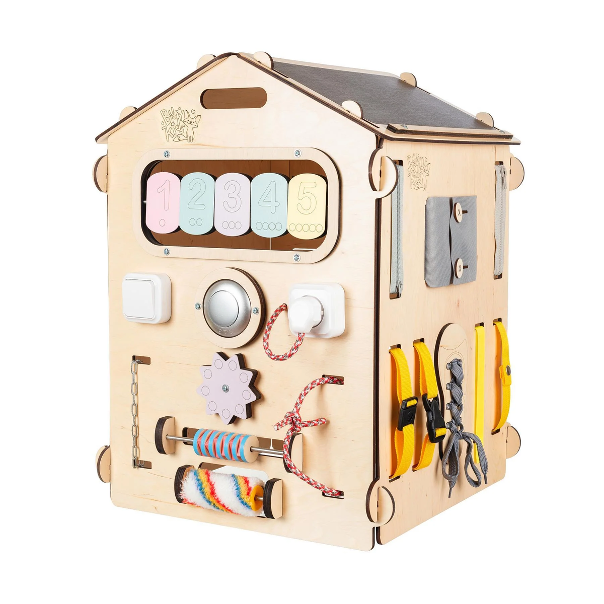 Set of BusyBoard House Natur/Pastel and Creative Cube for kids.
