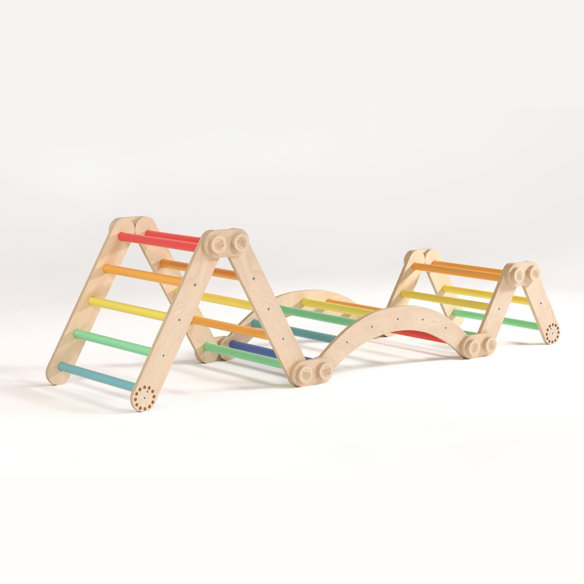 Children&#39;s rainbow climbing set L with swing, wooden, versatile design.