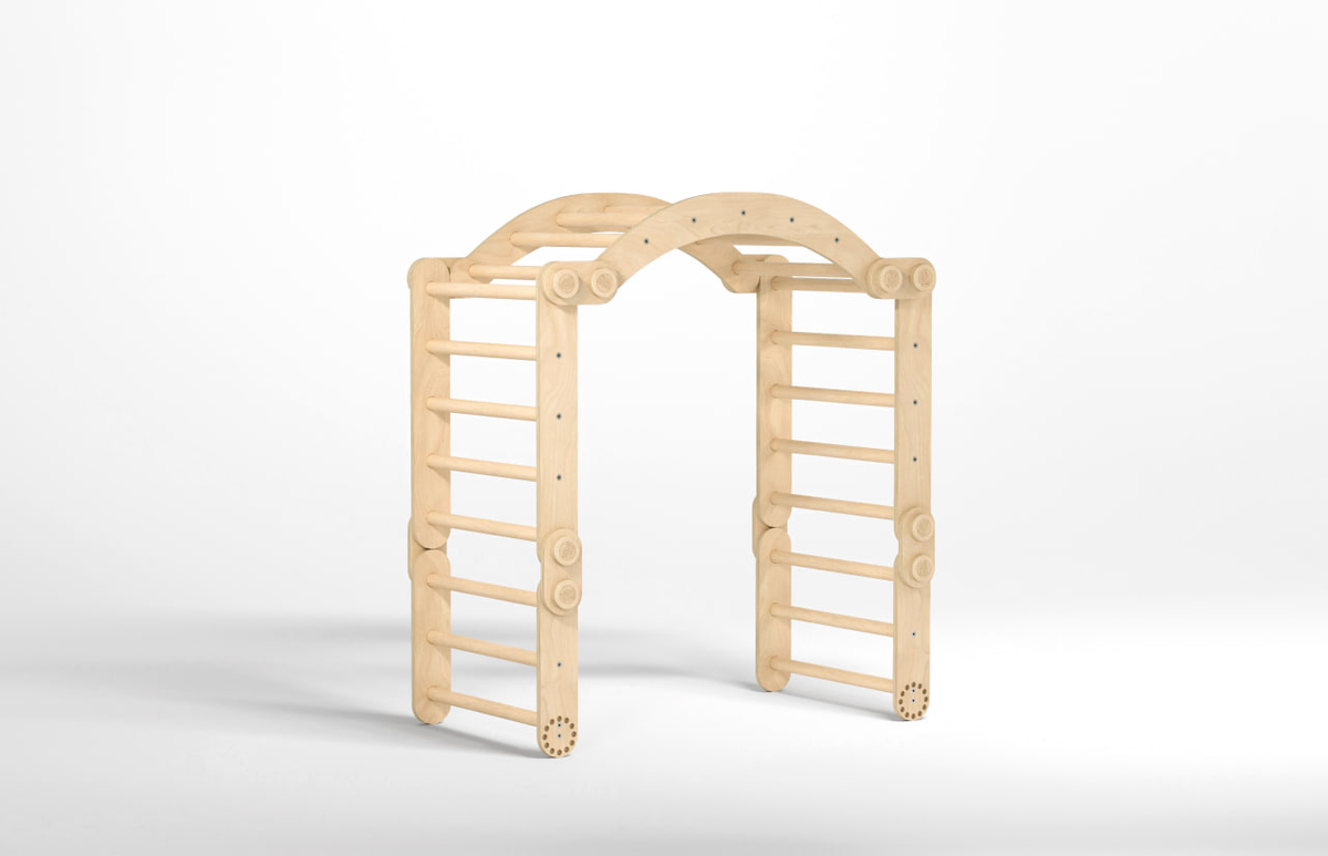 Maxi-Klettergerüst für Kinder Set L mit Schaukel Natur, vielseitiges Spielgerät aus hochwertigem Birkenholz.
