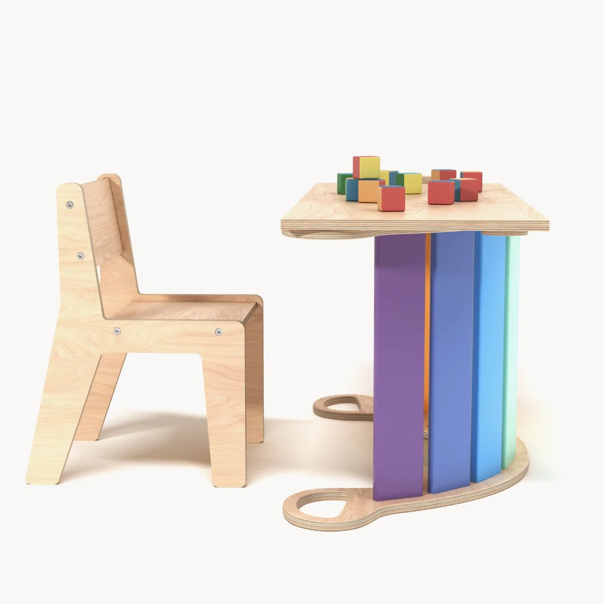 Set - Wippe / doppelseitiges Brett / Stuhl - Hell - Montessori.store