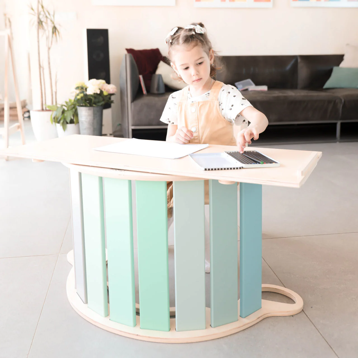 Set - Wippe / doppelseitiges Brett / Stuhl - Minze - Montessori.store