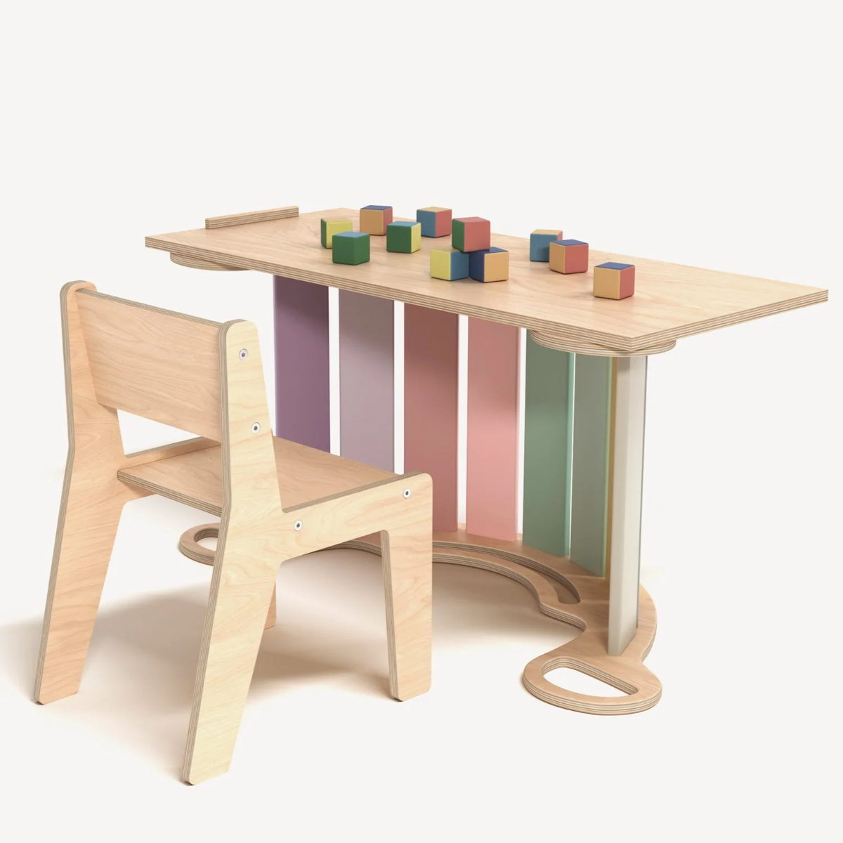 Ensemble - bascule / planche double face / chaise - couleurs pastel