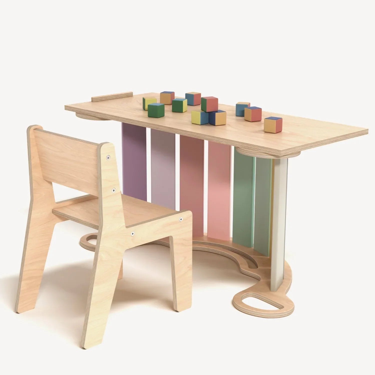 Set - Wippe / doppelseitiges Brett / Stuhl - Pastellfarben - Montessori.store