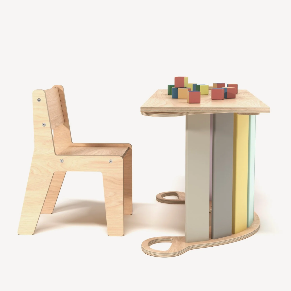 Set - Wippe / doppelseitiges Brett / Stuhl - Pastellfarben - Montessori.store