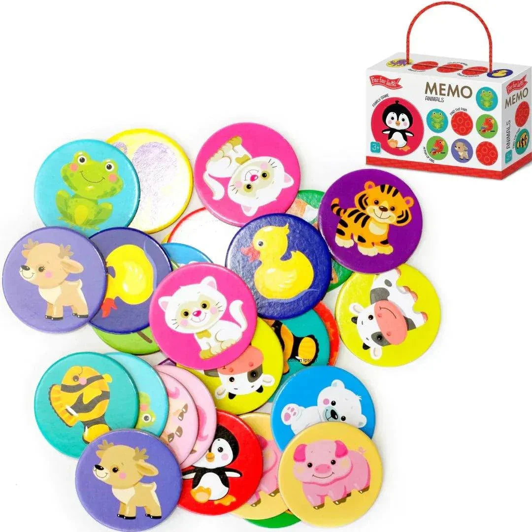 Memo card game with colorful animal illustrations for memory training.