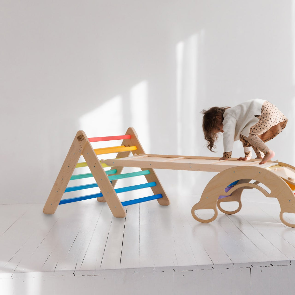 Set - Pikler triangle + double-sided board + balance rocker - light