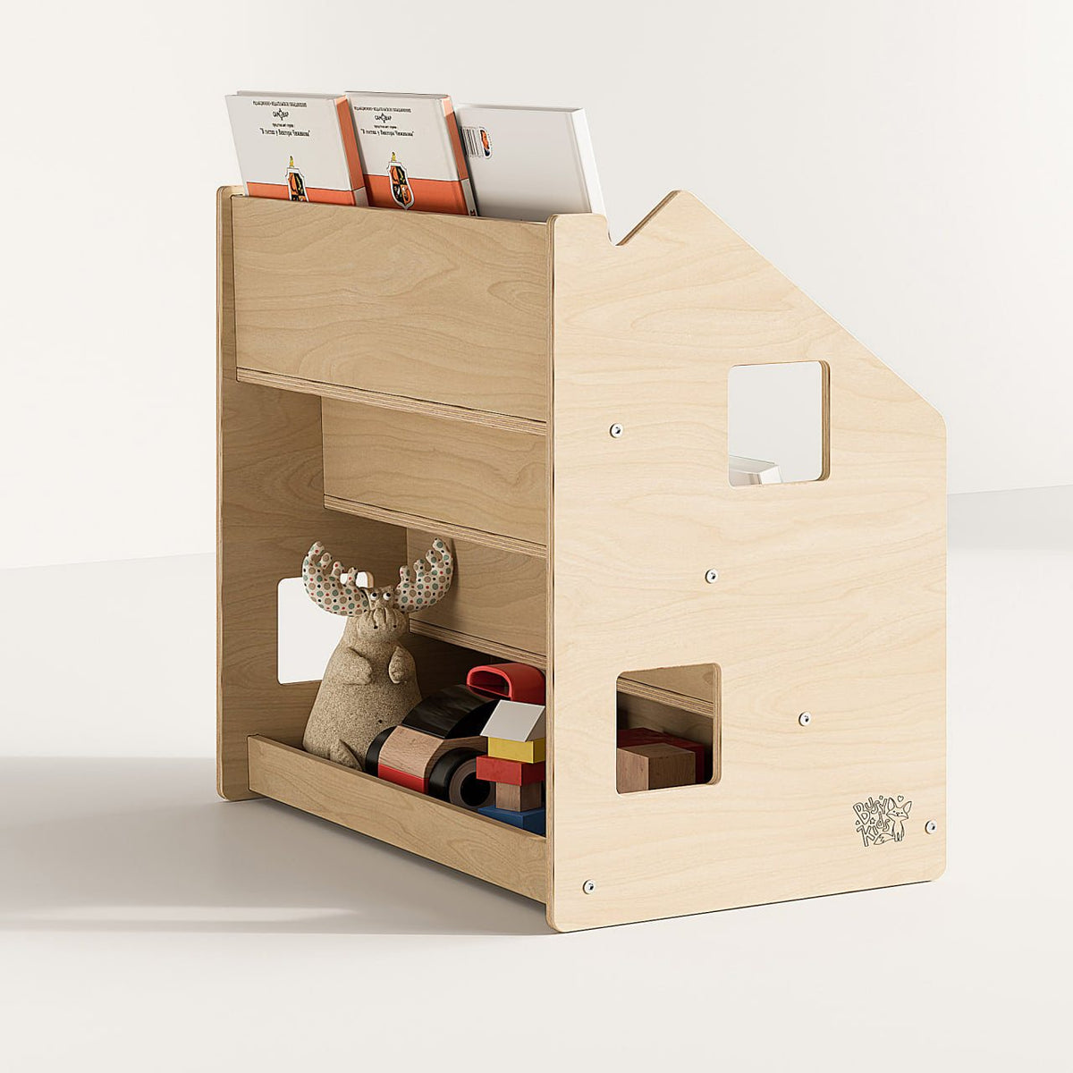 Montessori® Bücherregal &amp; Spielzeugregal für Kinderzimmer, minimalistisches Design.
