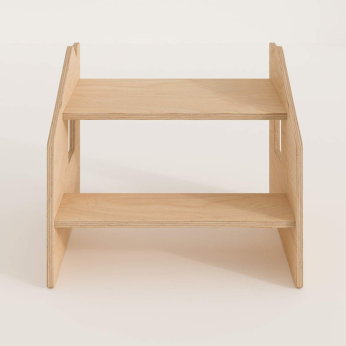 Montessori-Tritthocker aus lackiertem Birkensperrholz mit zwei Stufen, ideal für Kinderaktivitäten, stabil und sicher.