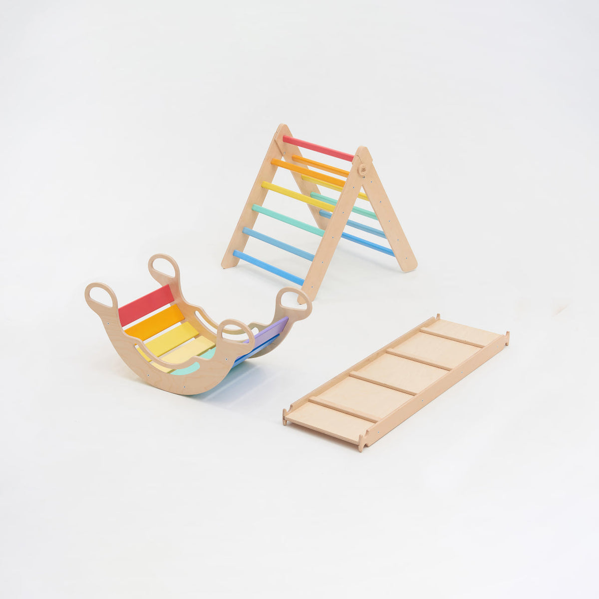 Set - Pikler triangle + double-sided board + balance rocker - light