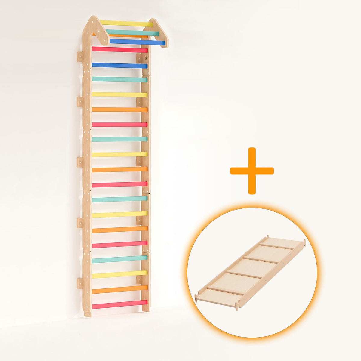 Children&#39;s colorful adjustable climbing wall with dual-sided board for play and exercise.
