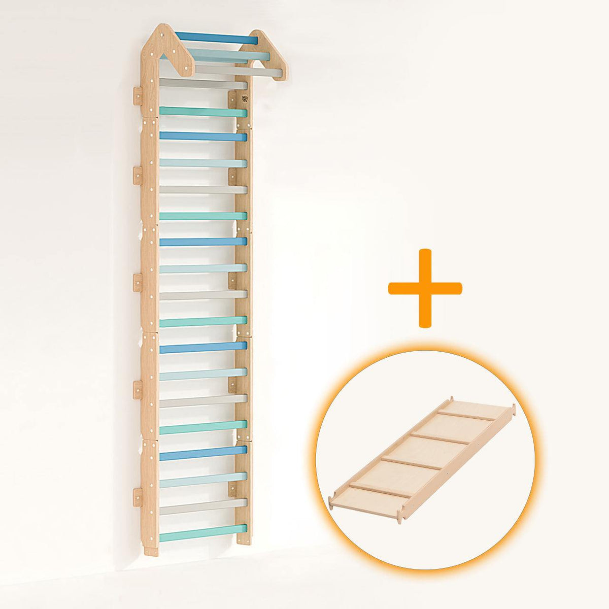 Children&#39;s adjustable sprossenwand with dual-sided board, ideal for growth and motor skills development.