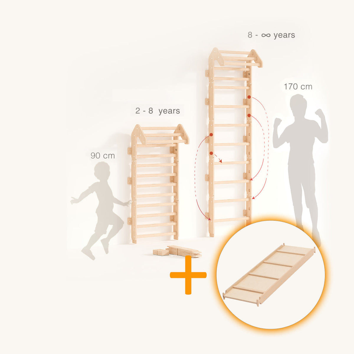 Set - Barras de pared para niños + tablero de doble cara