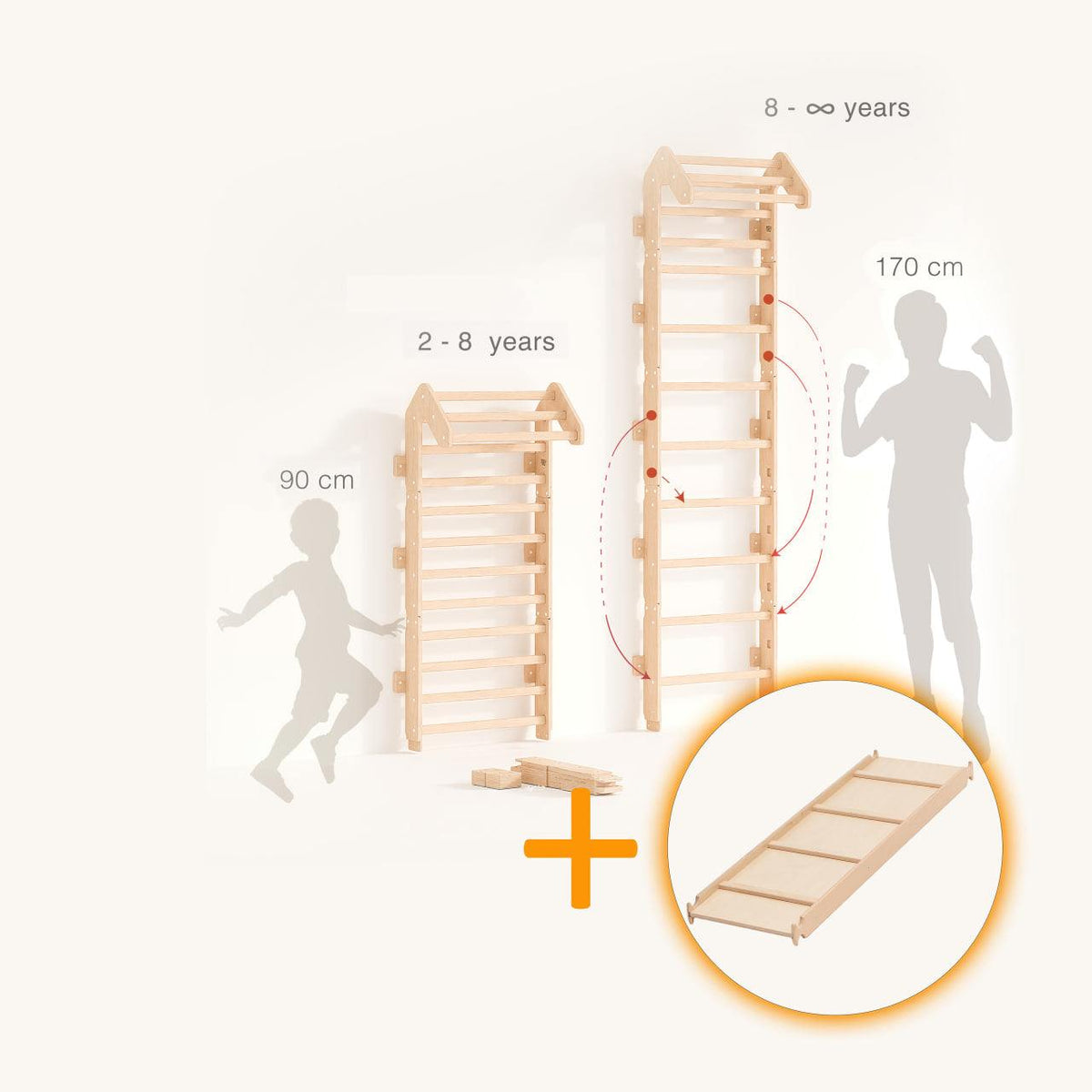 Children&#39;s adjustable climbing wall set with a double-sided board for play and exercise.